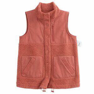 FLX Mixed Media Bouclé Snap Front Vest NWT | Mock Neck | Recycled Polyester | M